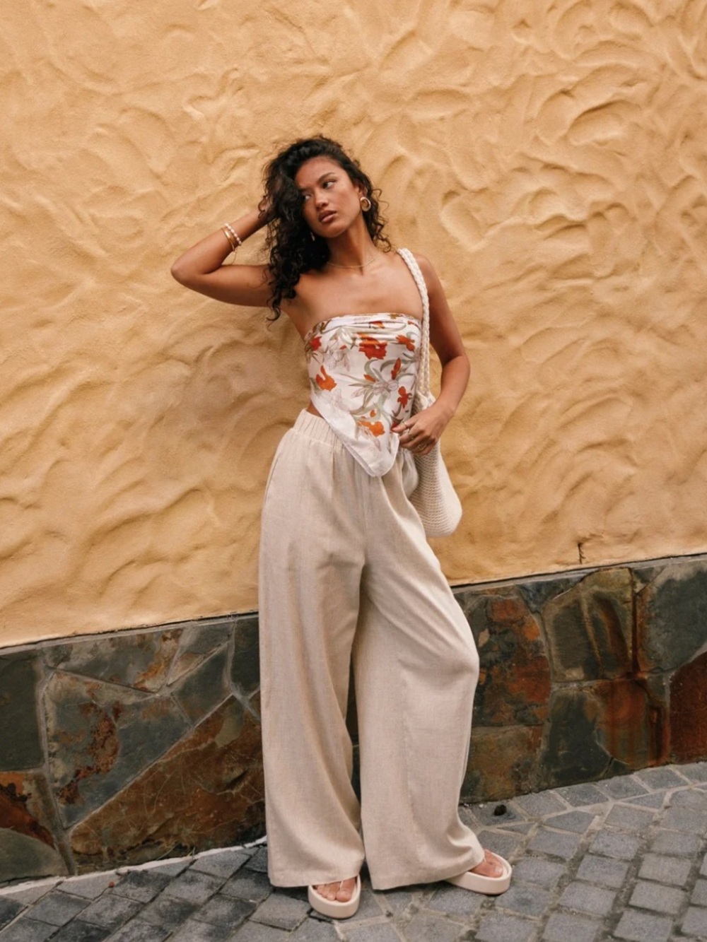 Petal & Pup Soraya Wide Leg Linen Pants Beige Oatmeal XL